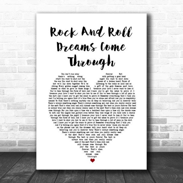 Meat Loaf Rock And Roll Dreams Come Through White Heart Song Lyric Print