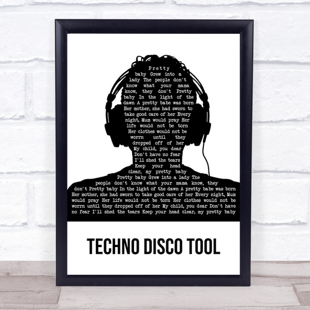 Mella Dee Techno Disco Tool Black & White Man Headphones Song Lyric Print