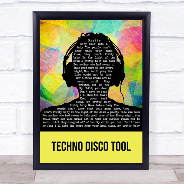 Mella Dee Techno Disco Tool Multicolour Man Headphones Song Lyric Print