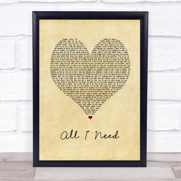 Method Man ft. Mary J. Blige All I Need Vintage Heart Song Lyric Print