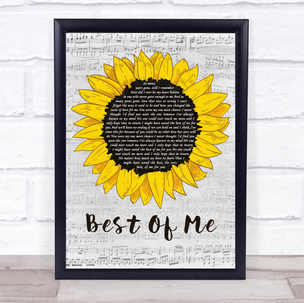 Michael Buble Best Of Me Grey Script Sunflower Song Lyric Print
