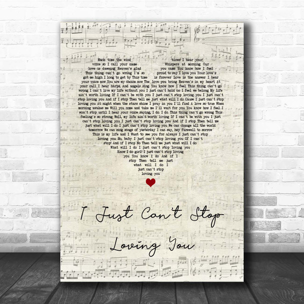 Michael Jackson I Just Can't Stop Loving You Script Heart Song Lyric Print