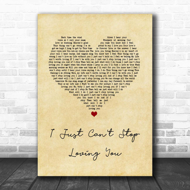 Michael Jackson I Just Can't Stop Loving You Vintage Heart Song Lyric Print