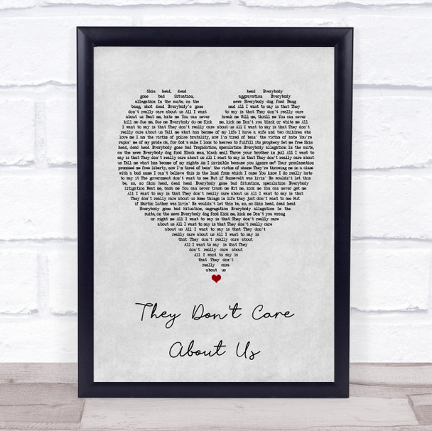 Michael Jackson They Don't Care About Us Grey Heart Song Lyric Print