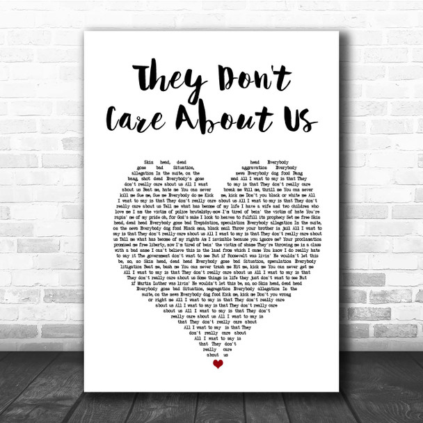 Michael Jackson They Don't Care About Us White Heart Song Lyric Print
