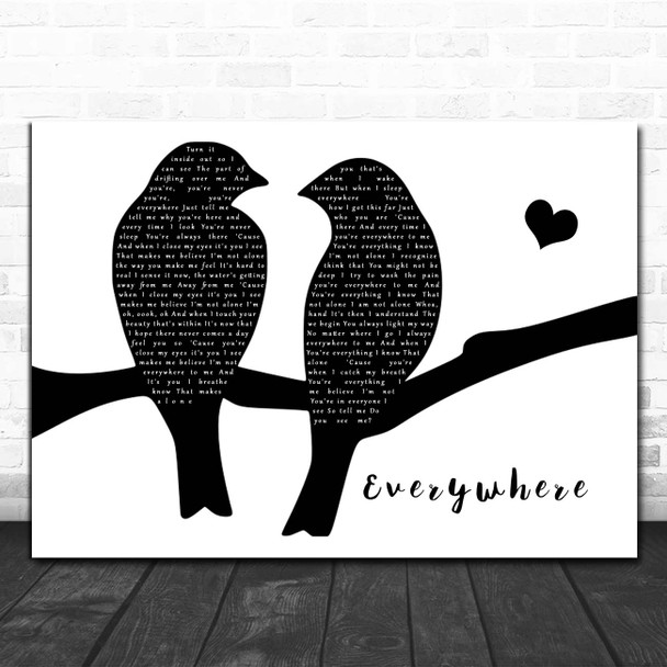 Michelle Branch Everywhere Lovebirds Black & White Song Lyric Print