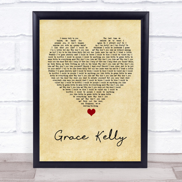 MIKA Grace Kelly Vintage Heart Song Lyric Print