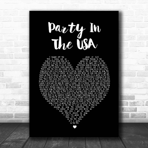 Miley Cyrus Party In The USA Black Heart Song Lyric Print