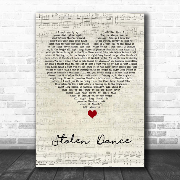 Milky Chance Stolen Dance Script Heart Song Lyric Print