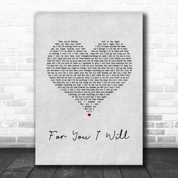 Monica For You I Will Grey Heart Song Lyric Print