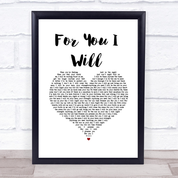 Monica For You I Will White Heart Song Lyric Print