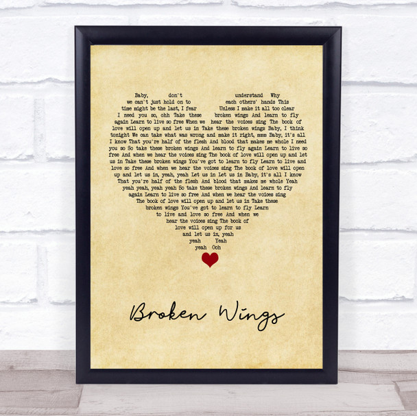 Mr. Mister Broken Wings Vintage Heart Song Lyric Print