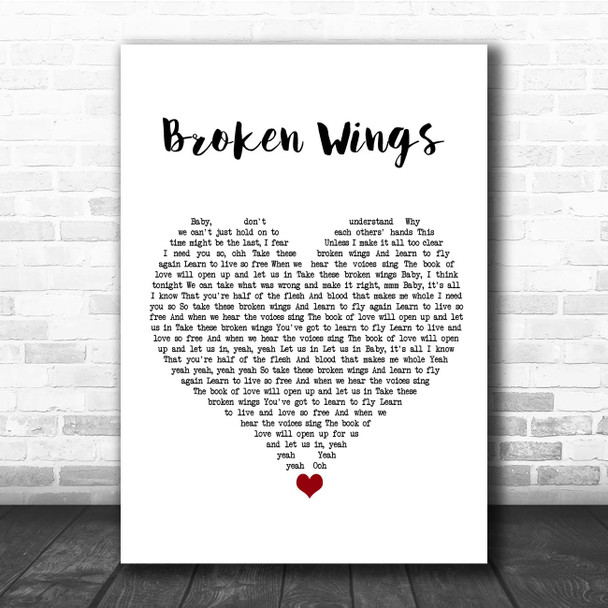 Mr. Mister Broken Wings White Heart Song Lyric Print
