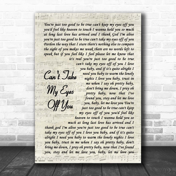 Muse Can't Take My Eyes Off You Vintage Script Song Lyric Print