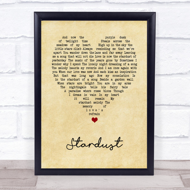 Nat King Cole Stardust Vintage Heart Song Lyric Print