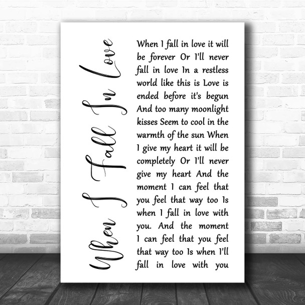 Nat King Cole When I Fall In Love White Script Song Lyric Print