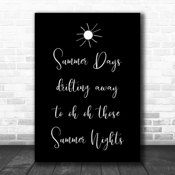 Black Grease Summer Nights Song Lyric Music Wall Art Print