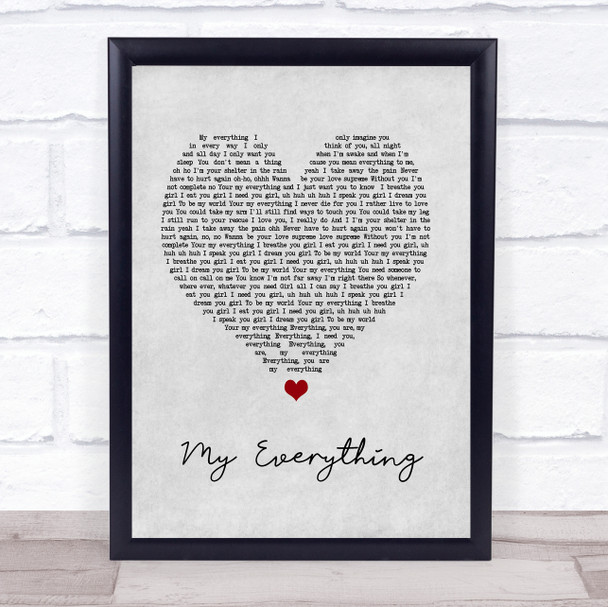 Next My Everything Grey Heart Song Lyric Print