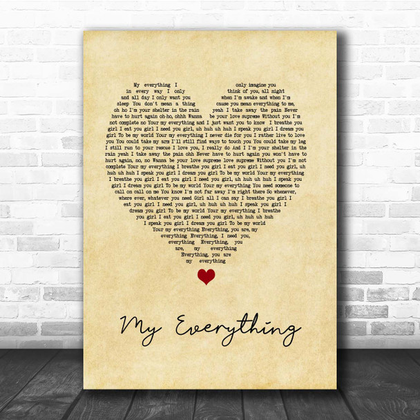 Next My Everything Vintage Heart Song Lyric Print