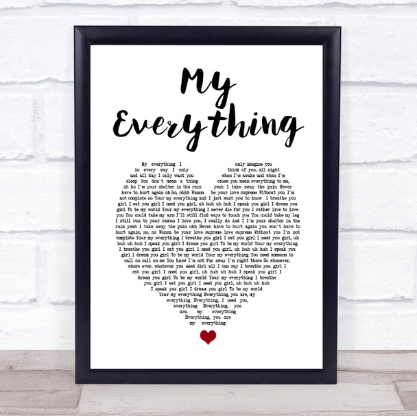 Next My Everything White Heart Song Lyric Print