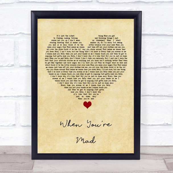 Ne-Yo When You're Mad Vintage Heart Song Lyric Print