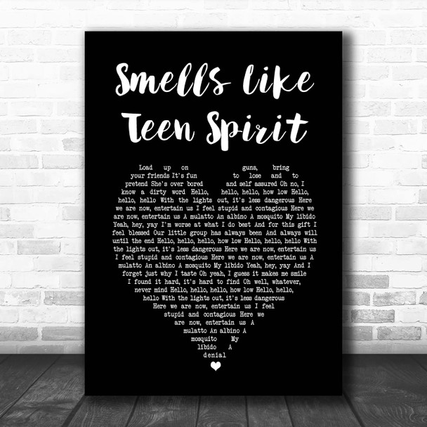 Nirvana Smells Like Teen Spirit Black Heart Song Lyric Print