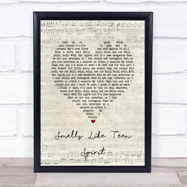 Nirvana Smells Like Teen Spirit Script Heart Song Lyric Print