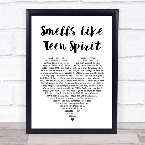 Nirvana Smells Like Teen Spirit White Heart Song Lyric Print