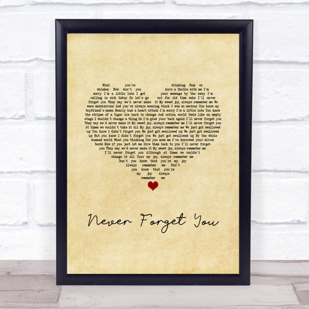 Noisettes Never Forget You Vintage Heart Song Lyric Print