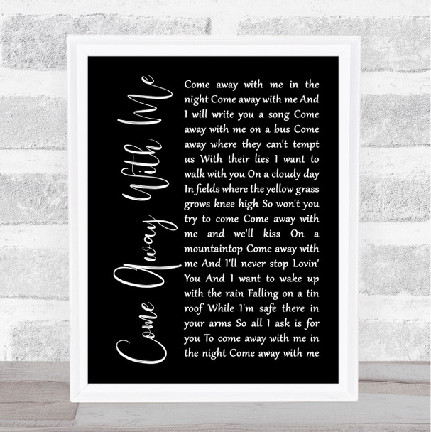 Norah Jones Come Away With Me Black Script Song Lyric Print