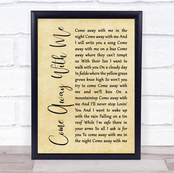 Norah Jones Come Away With Me Rustic Script Song Lyric Print