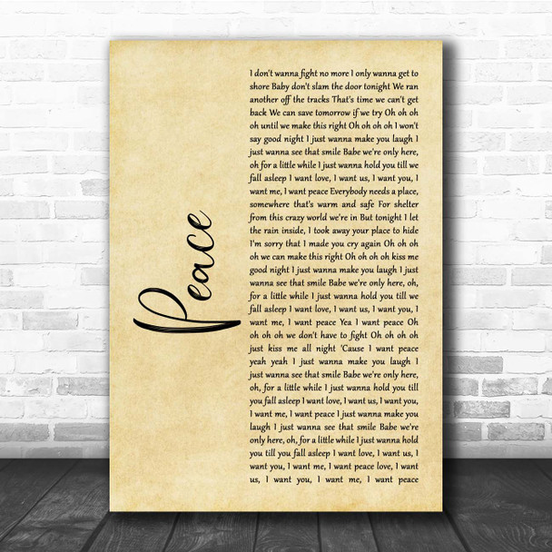 O.A.R. Peace Rustic Script Song Lyric Print