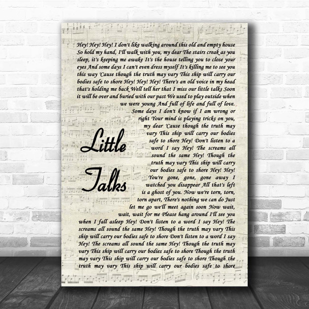 Of Monsters And Men Little Talks Vintage Script Song Lyric Print