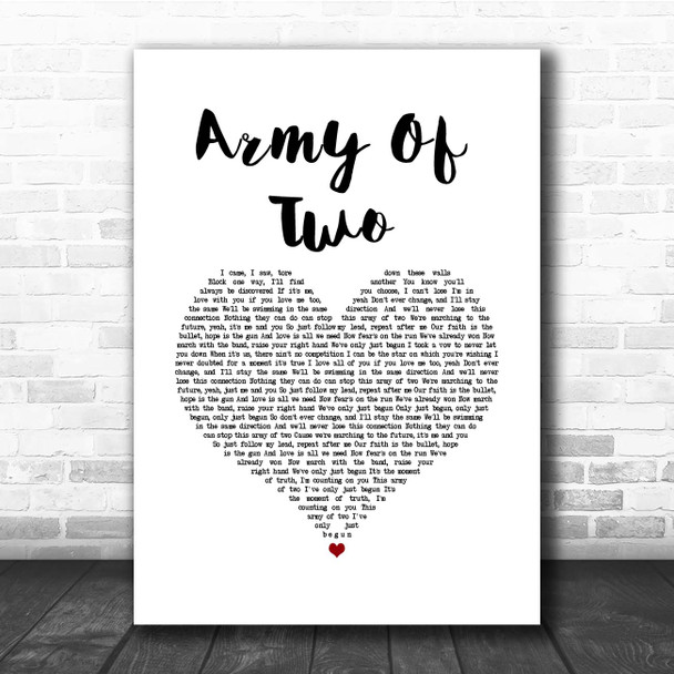 Olly Murs Army Of Two White Heart Song Lyric Print