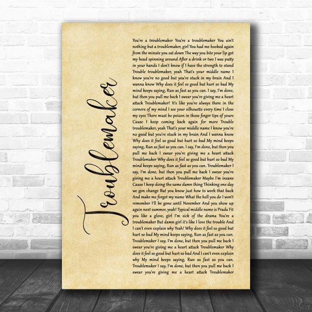 Olly Murs Troublemaker Rustic Script Song Lyric Print