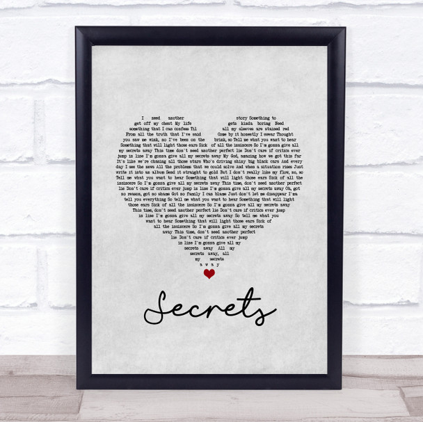 OneRepublic Secrets Grey Heart Song Lyric Print