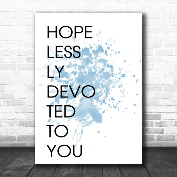 Blue Grease Hopelessly Devoted To You Song Lyric Music Wall Art Print