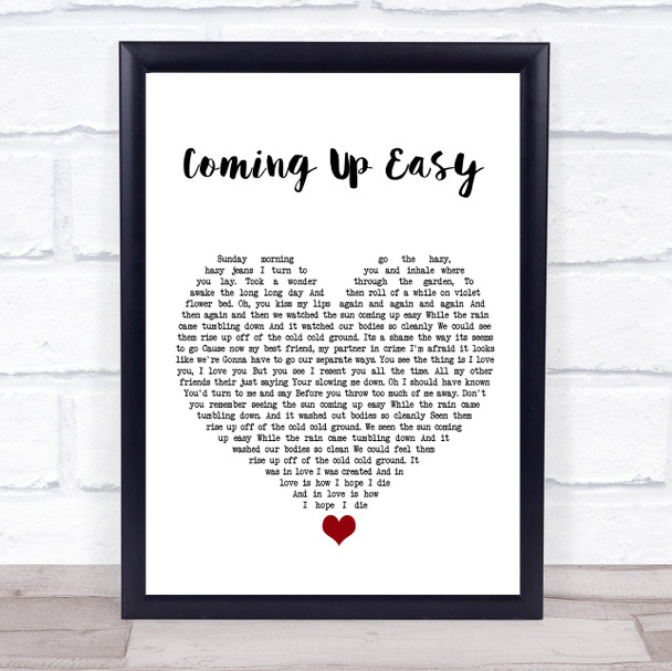 Paolo Nutini Coming Up Easy White Heart Song Lyric Print