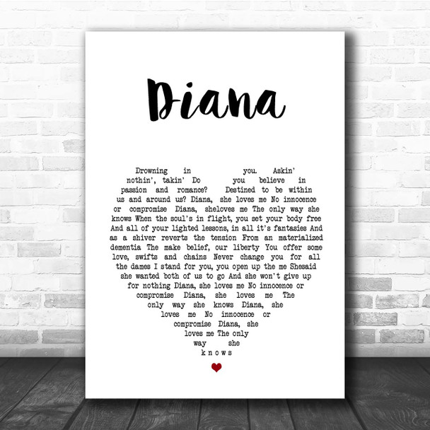 Paolo Nutini Diana White Heart Song Lyric Print