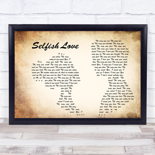 Pedro Cazanova Selfish Love Man Lady Couple Song Lyric Print