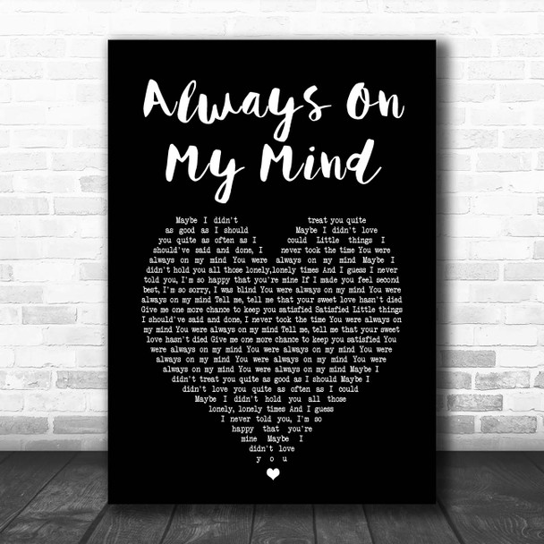 Pet Shop Boys Always On My Mind Black Heart Song Lyric Print