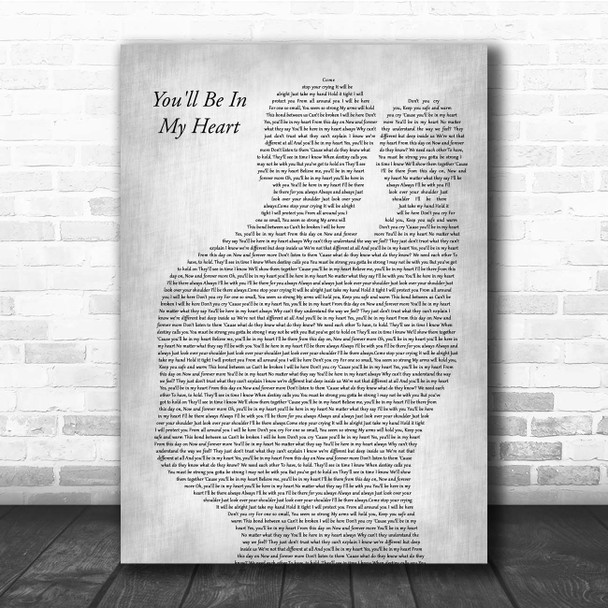 Phil Collins You'll Be In My Heart Father & Baby Grey Song Lyric Print