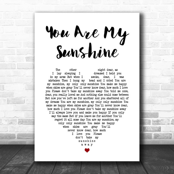 Pine Ridge Boys You Are My Sunshine White Heart Song Lyric Print