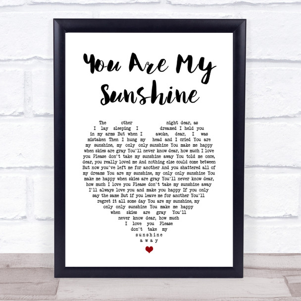 Pine Ridge Boys You Are My Sunshine White Heart Song Lyric Print