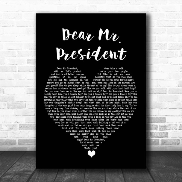 Pink Dear Mr. President Black Heart Song Lyric Print