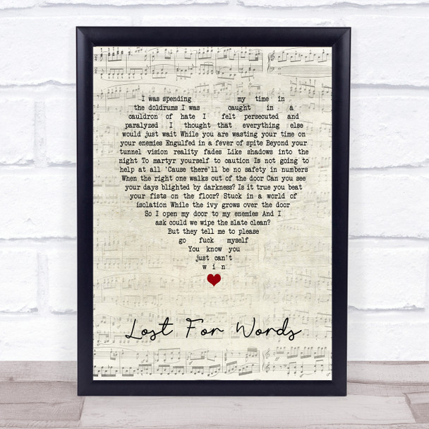 Pink Floyd Lost For Words Script Heart Song Lyric Print