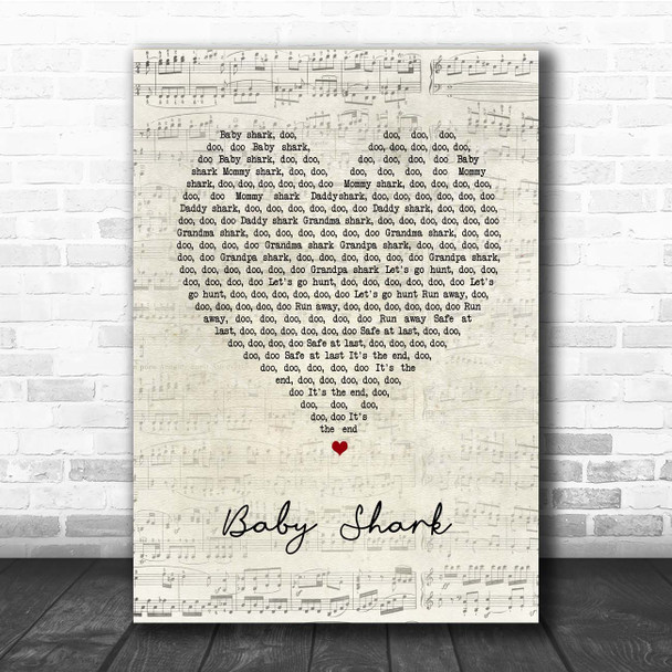 Pinkfong Baby Shark Script Heart Song Lyric Print