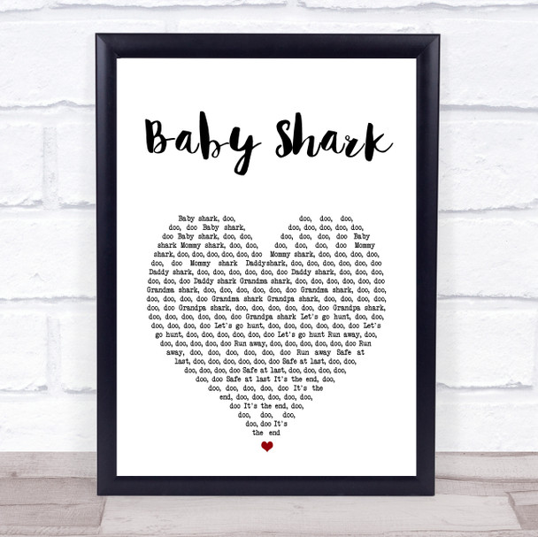 Pinkfong Baby Shark White Heart Song Lyric Print