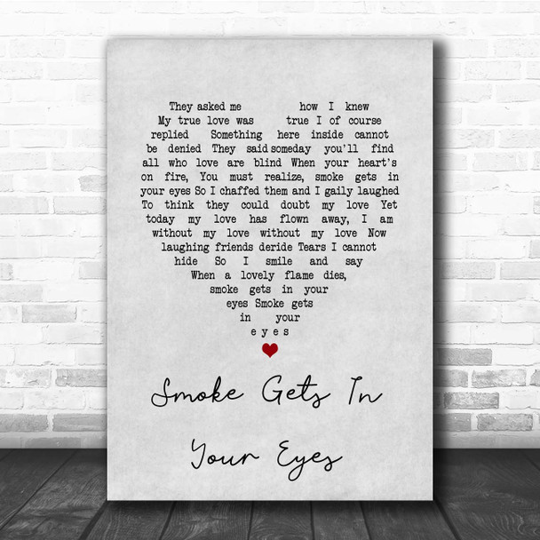 Platters Smoke Gets In Your Eyes Grey Heart Song Lyric Print