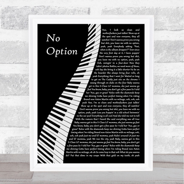 Post Malone No Option Piano Song Lyric Print